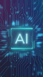 Motion graphics of the AI digital core. Blue data with futuristic animation of the digital board. The concept of AI and future technologies. High-tech background. Hearty camera distance.4K 60 fps