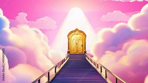 Stairway to heaven, stairs ascending above the clouds, ethereal and dreamlike atmosphere, religious and spiritual concept, 4K motion video