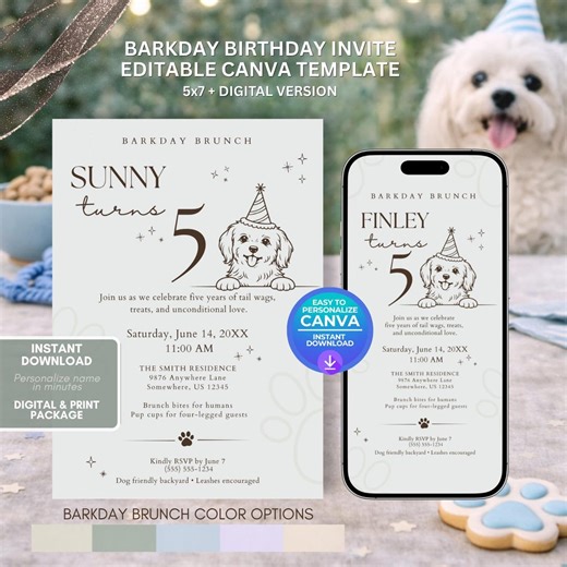 Maltese Dog Birthday Invitation Template, Editable Canva Puppy Party Invite, Printable 5x7 Card & Mobile Digital Invite - Etsy
