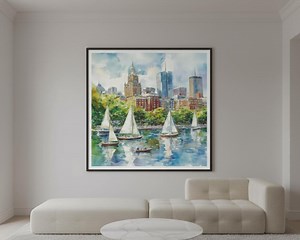 Boston Hafen Aquarell Druck, Segelboote Skyline Kunst (Digitaler Download) - Etsy.de