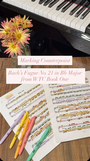 Emma Fernandez on Instagram: "Marking counterpoint in Bach’s Well-Tempered Clavier! 🎶 When I began to play Bach inventions, preludes, and fugues, I had extra copies of the music where I would mark and highlight the different musical ideas. This is still super helpful for me! ✨ The concept of playing counterpoint was overwhelming for a few years. Of course, I still find it tricky and have more to learn—I definitely need to play more pieces like these! 🎶 As I’ve grown as a musician and dived int