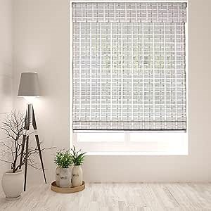 ARLO BLINDS Sheer Bamboo Roman Shades with Valance - Whitewash, 34.5" W x 74" H - Light Filtering Cordless Blinds for Interior Windows - Real Natural Bamboo Material - Mounting Hardware Included