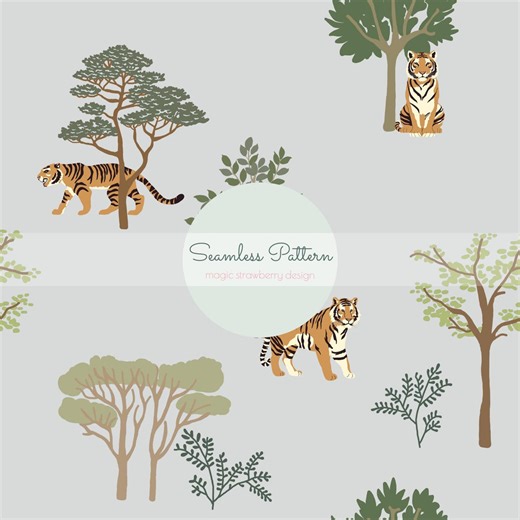 Tiger Jungle Seamless Pattern | Safari Animal Wallpaper | Tropical Forest Repeating Design for Fabric & Nursery - Etsy