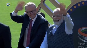 6.3M views · 389K reactions | Incredible moments  The Honourable Prime Minister of India, Shri Narendra Modiji and the Honourable Prime Minister of Australia, Mr Anthony Albanese take a lap of honour at the Narendra Modi Stadium in Ahmedabad Narendra Modi | PMO India | #TeamIndia | #INDvAUS | Indian Cricket Team | Facebook