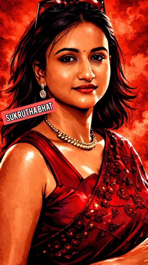ಸುಕೃತ ಭಟ್ | sukrutha bhat on Instagram: "✨️❤️ Create a cinematic digital illustration of the person in the reference photo Maintain the exact face identity hairstyle,expression skintone and pose with zero distortion Transform the scene into deep red high contrast tamil gangster movie poster style. Replace the background with the red gradients smokey atmosphere and subtle textures. Add bold comic book shading thick outlines, strong black shadows and glossy highlights on the skin and cloths. Styli