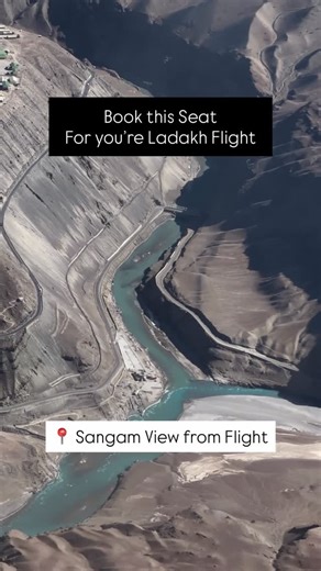 Rajesh Babu on Instagram: "Ever seen the Sangam View Point from the sky? 👀✈️ When you’re flying from Leh to Delhi, try grabbing a window seat on the left side of the aircraft. That’s when the magic happens! 🔥 As the flight takes off from Leh, within minutes you can spot the famous Sangam View Point — the exact same place where you probably stopped during your Ladakh local sightseeing by car or bike. From the road, you see the powerful confluence of the Indus and Zanskar rivers. But from the ai