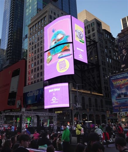 🐣 Save birds, skip plastic. Angry Birds' #EarthDay campaign is live in Angry Birds Dream Blast, Angry Birds 2, and Angry Birds Friends – and also Times Square NYC! 👀 | Rovio