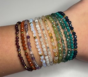 Custom Birthstone Beaded Bracelet: Dainty Stacking Gold or Silver Plated, Natural Gemstone - Etsy