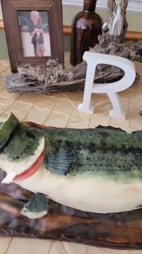 A Large Mouth Bass Fish Cake "mounted" on Driftwood. This cake was a challenge - but I love a 3D cake and a good challenge! | RoseBakes.com