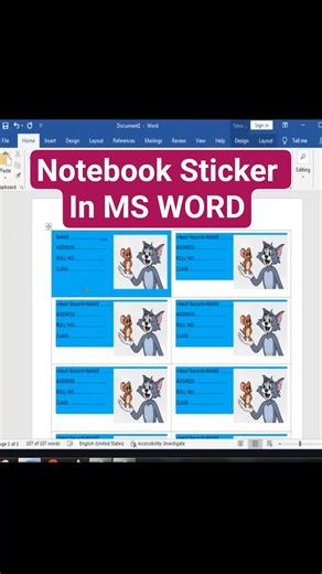 Notebook Sticker In MS WORD