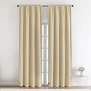 2 Panels Room Darkening Flame Retardant Curtains, Meet NFPA701 Test - Fire Resistant Curtains Thermal Insulated Rod Pocket Privacy Curtains (2 Panels, Beige, 52 X 84 in)
