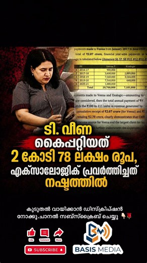 സിഎംആർഎല്ലില്‍ നിന്ന് കൈപ്പറ്റിയത് രണ്ടു കോടി 78 ലക്ഷം രൂപ. #news