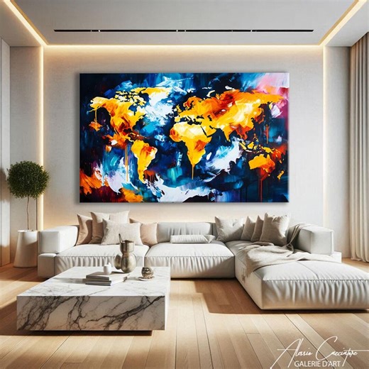 World Map Canvas Art Framed, Navy Blue Wall Decor, Geography Gifts, Men's Office Art Framed, Large Gold Wall Art - Etsy