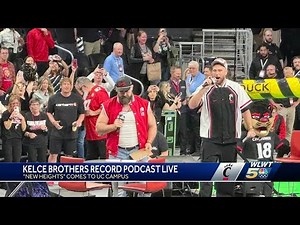 Kelce brothers record New Heights podcast live