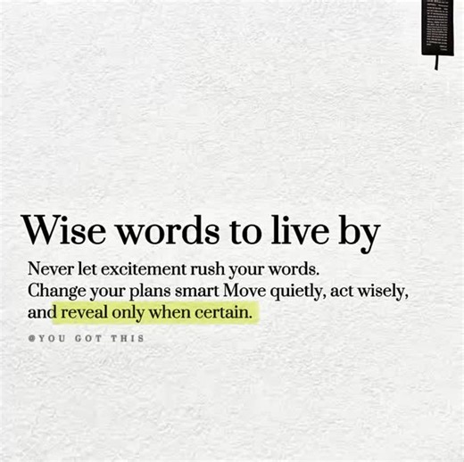Wise words to live by: Don’t rush your words. Move quietly, act wisely, and reveal only when certain. #wisdom #moveinsilence #lifelessons | You Gotthis