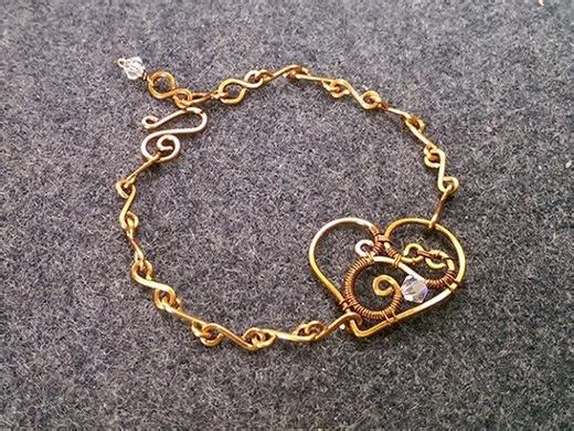 DIY copper heart bracelet - How to make wire jewelry 176