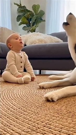 Baby Tries to Howl Like a Husky... And the Husky Answers😍🐶👶