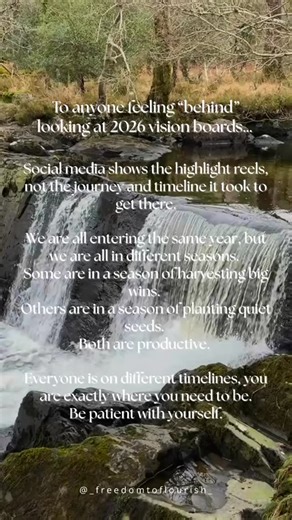 Freedom to Flourish- Mental Health and Wellbeing Coaching on Instagram: "A gentle reminder for your first week of 2026🤍 We are all looking at the same day on the calendar, but our ‘Day 1’ looks different for everyone. It’s easy to feel “behind” when you’re comparing your behind the scenes to everyone else’s highlight reel. But remember, a vision board is a destination, not the whole map. If you’re in a season of planting quiet seeds right now, please know that your growth is still happening, ev