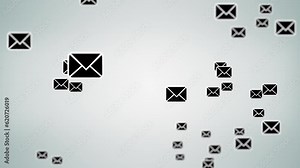 Elegance background with computer email icons animation. Mailing bunch of envelopes on screen