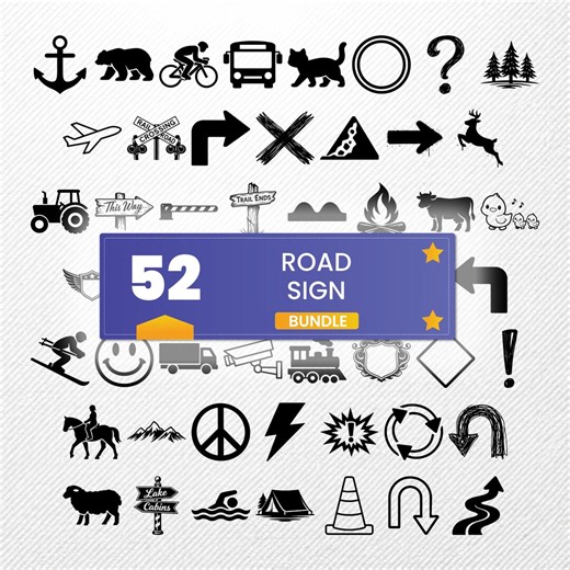 Road Sign SVG Bundle 52 Clipart Vectors | PNG Eps Dxf PDF | Traffic Street Symbol Illustrations - Etsy UK