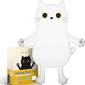 Microwave Heating Pad for Cramps Pain Relief, 16 * 12'' Moist Microwavable Period Menstrual Heating Pads for Cramps, Back, Neck Shoulder and Knee, Cute Stuffed Animal Heating Pad - White Cat