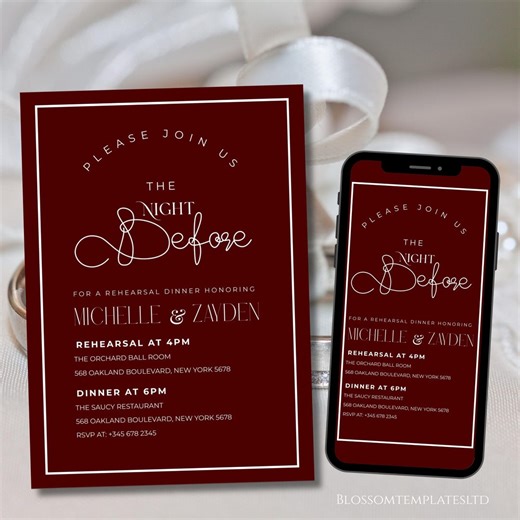 The Night Before Rehearsal Dinner Invitation Minimalist Red, Modern Night Before the Wedding Invite Instant Download - Etsy UK