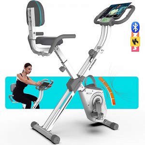 HARISON Foldable Exercise Bike 350 lb Capacity, 5 in 1 Magnetic Stationary Bikes for Home with 16-Level Resistance and Bluetooth, Magnetic X-Bike with LCD Monitor & Back Support