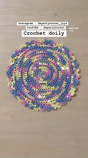 Crochet doily free pattern in instructions on the screen. Material used : Crochet hook 0.75mm and multi color crochet thread. The Crochet doily can be used as a coaster, rug, table mat, thali cover, vase rug, etc. Read instructions on the screen for free pattern. Commissions open. Follow me for more on Instagram @myartjournal_jiya Subscribe to my YouTube channel @myartjournal for free patterns, free tutorials, ideas and tips. Appreciate your love and support. Thank you! . . . #crochet #doily #do