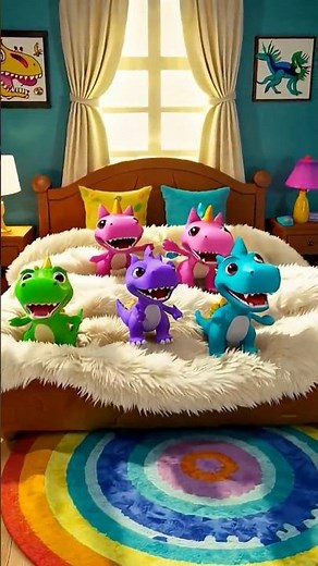Five little Dino jumping on the bed #bedtimestories #cute #dinosaurride #dinostory #shorts #toys