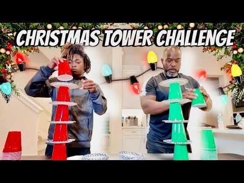 CHIRSTMAS TOWER CHALLENGE , WHO CAN STACK THE CUPS THE HIGHEST *CASH PRIZE* | VLOGMAS DAY