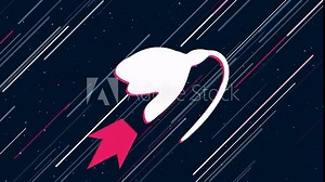 Snowdrop flies through the universe on a jet propulsion. The symbol in the center is shaking due to high speed. Seamless looped 4k animation on dark blue background with stars Stock Video