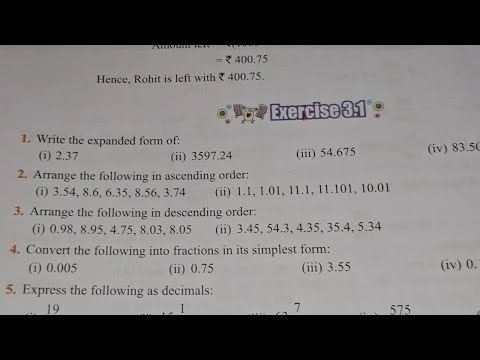 CLASS 7TH MATHS Chapter 3 Decimal ex-3.1 FULL SOLUTION | Write the expanded form of 2.37