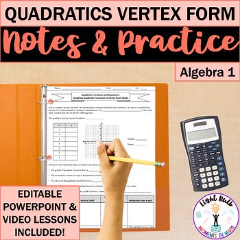 Graphing Quadratic Functions in Vertex Form Guided Notes Worksheet Video Lesson