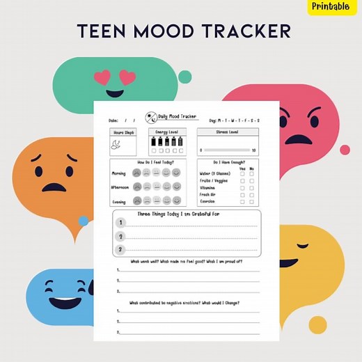 Printable Teen Mood Tracker & Journal Prompts: Daily Check-in for Emotional Wellness - Etsy
