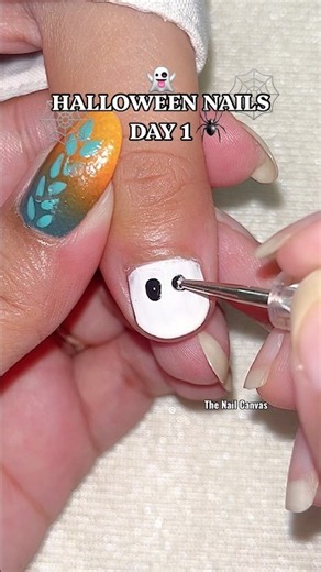 Easiest Ghost Nails for Beginners 👻 | Halloween Nails Day 1 #shorts
