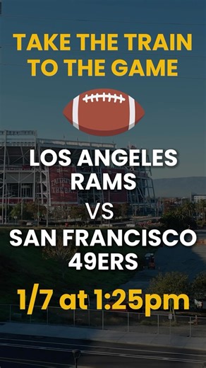 ❤️💛🏈 Take the Capitol Corridor to the upcoming Los Angeles Rams vs San Francisco 49ers game at Levi’s Stadium (GAC) on 1/7! -Train 729 arrives GAC at 11:39am -Train 742 departs GAC at 5:18pm AND Train 744 departs at 6:18pm Ticket sales are limited to reduce crowding, linked in bio. #sanfrancisco49ers #football #capitolcorridor #publictransportation #sacramento #norcal #bayarea #SanFrancisco #oakland | Capitol Corridor