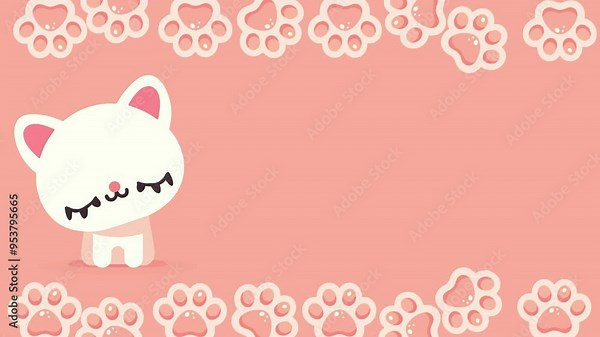 Cute frame cat with paw, 2d looping animation