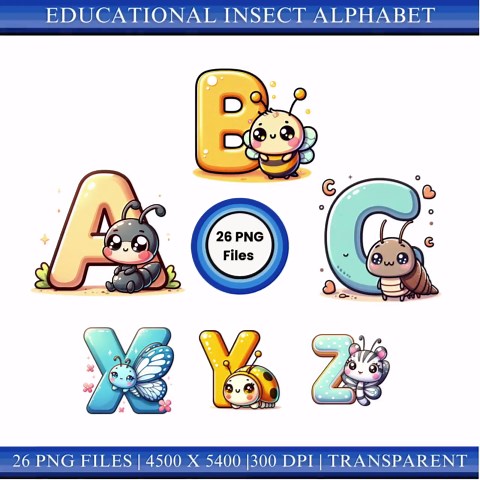Insect Alphabet A-Z PNG | Educational Bug Letters for Kids Classroom Learning - Etsy