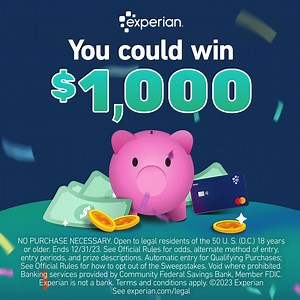 Want to win $1000? Just open and fund your Experian Smart Money™ Digital Checking Account and spend at least $25 with your card for a chance to win! It’s super easy to set up, and you’ll be automatically entered for each qualifying purchase you make through December 31st. See the link below to get started! https://bit.ly/3RGF6qT See official rules here: https://bit.ly/3tflgcI | Experian