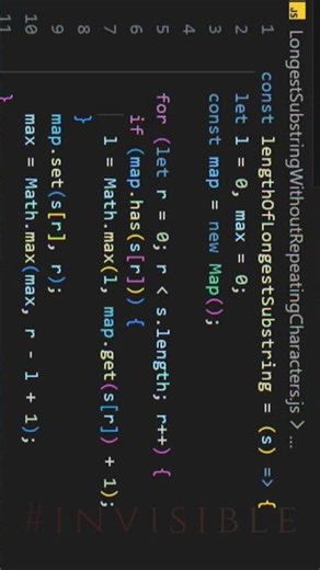 Longest Substring Without Repeating Characters #coding #interview #javascript #tech #map #sliding