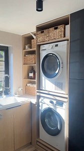 A closer look at how we reinforced the Ikea PAX shelves to stack appliances inside the wardrobe unit. What do you think? Would you try this? Also, to answer some of your questions: the wardrobe is 75 cm wide, and the pull-out shelves are part of this range. The steel rods are from wickes. The timber pieces are just offcuts we had left over from previous projects; we cut grooves into them to create slots for the rods to slide into. Hope this helps!Let me know if you have any other questions. ☺️ |
