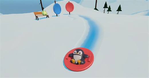 Sledding Game is a chill "hangout game" like Webfishing, but with penguins that ragdoll downhill