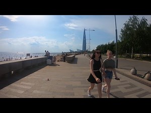 Russia, Walking Saint-Petersburg beach, 300-Years Park 4K