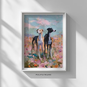Art mural pictural chien dans une prairie, fleurs sauvages pastel campagne peinture animalière imprimable pour décoration de salon 297 - Etsy France