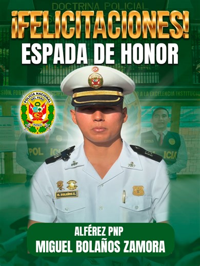 👮‍♂️🏅 𝐕𝐞 𝐩𝐨𝐫 𝐥𝐨 𝐠𝐫𝐚𝐧𝐝𝐞 ¡𝐒𝐞́ 𝐜𝐨𝐦𝐨 𝐞́𝐥!🏅 𝐏𝐫𝐞𝐩𝐚́𝐫𝐚𝐭𝐞 𝐜𝐨𝐧 𝐆𝐔𝐈𝐃𝐄. 📲 957 760 246 🫡 Felicitaciones al 𝐀𝐋𝐅𝐄́𝐑𝐄𝐙 𝐏𝐍𝐏 𝐁𝐨𝐥𝐚𝐧̃𝐨𝐬 𝐙𝐚𝐦𝐨𝐫𝐚, 𝐌𝐢𝐠𝐮𝐞𝐥, por alcanzar el primer puesto de su promoción y recibir la 𝐄𝐬𝐩𝐚𝐝𝐚 𝐝𝐞 𝐇𝐨𝐧𝐨𝐫 ⚔️ 🔥 Este logro nace de la disciplina diaria, del control bajo presión y de la capacidad de rendir cuando más importa. El mérito llega a quienes no se detienen hasta cumplir su meta. 🇵🇪 #PNP #PolicíaNacio