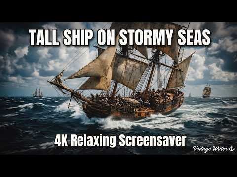 🌊 Vintage Tall Ship Sailing on Stormy Seas | Relaxing Ocean Screensaver