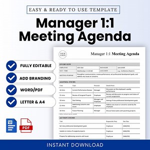 1:1 Manager Meeting Agenda (word, PDF) | Employee Agenda, One on One, HR Templates, HR Forms, Meeting Minutes, Leadership Training, Schedule - Etsy