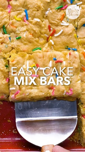 Seriously though, these cake mix bars are crazy delicious and ridiculously easy! Full recipe here: bit.ly/4ivOkkP | Taste of Home