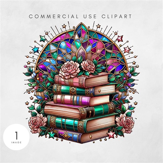 Stained Glass Book Png Art & Collectibles Digital Download for Printable Bookmarks and Gifts for Book Lovers Book Stack PNG - Etsy