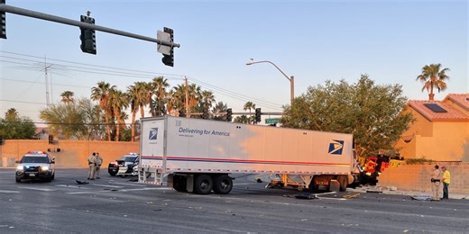 Mail truck crashes into wall in south Las Vegas neighborhood